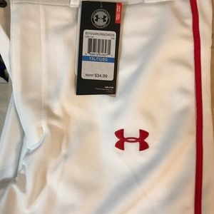 NWT -Youth XL UA Baseball baseball pants - white with Red stripe- loose fit $17